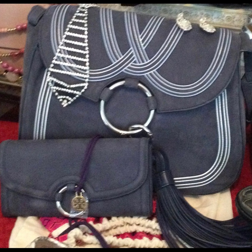 Blue suede Tori Burch crossbody